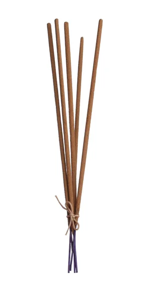 Many Aromatic Incense Sticks Tied Twine White Background — Stock Photo, Image
