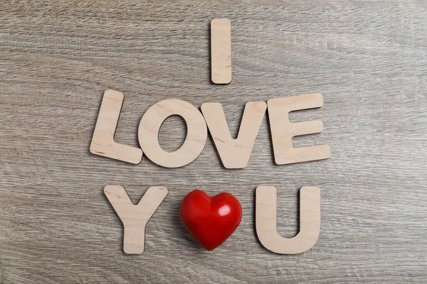 Phrase Love You Made Decorative Heart Letters Wooden Background Flat — ストック写真