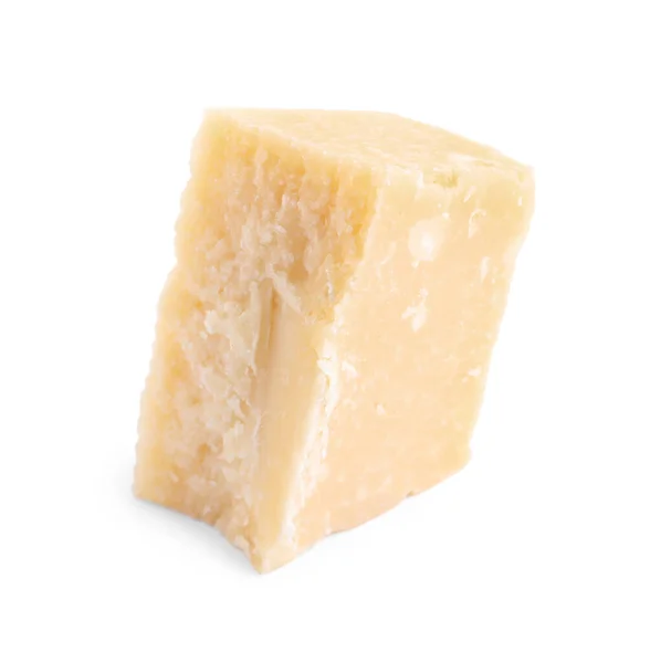 Pezzo Delizioso Formaggio Parmigiano Isolato Bianco — Foto Stock