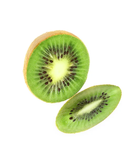 Frische Reife Kiwi Auf Weißem Hintergrund Schneiden Draufsicht — Stockfoto