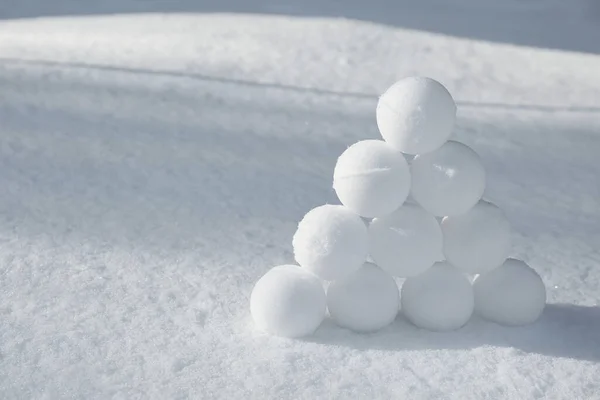 Pyramid Perfect Snowballs Snow Outdoors Space Text — Stock Photo, Image