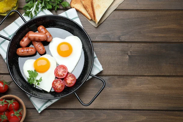 Romantisches Frühstück Auf Holztisch Flache Liege Mit Platz Für Text — Stockfoto
