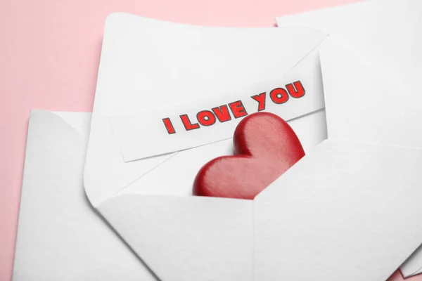 Foglio Carta Con Frase Love You Cuore Decorativo Busta Sfondo — Foto Stock
