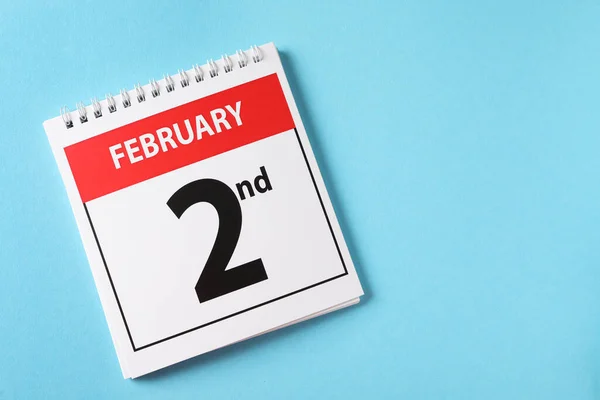 Bovenaanzicht Van Kalender Met Datum Februari Lichtblauwe Achtergrond Ruimte Voor — Stockfoto