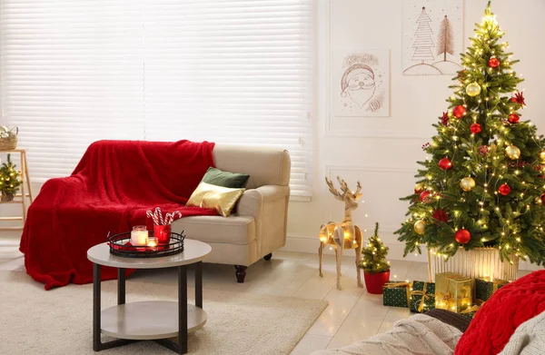 Wohnzimmer Mit Weihnachtsdekoration Festliches Interieur — Stockfoto