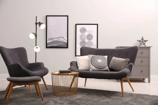 Elegante Salón Interior Con Cómodos Muebles Imágenes — Foto de Stock