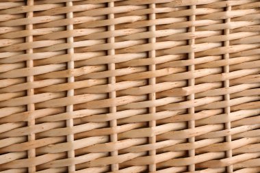 Arka plan olarak doğal malzemeden yapılmış el yapımı hasır sepet, yakın görünüm