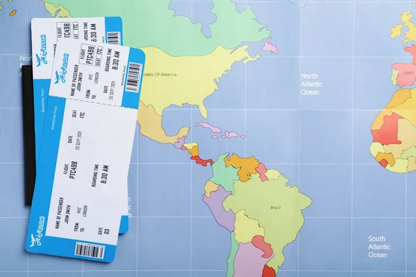 Entradas Pasaporte Mapa Del Mundo Planas Concepto Agencia Viajes —  Fotos de Stock