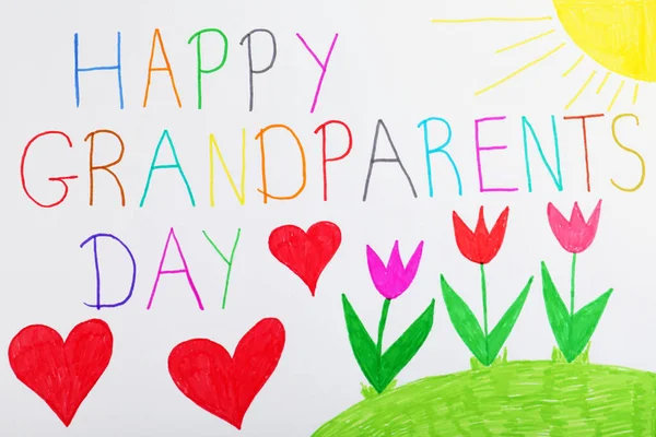 Smuk Tegning Med Sætning Happy Bedsteforældre Day Top View - Stock-foto