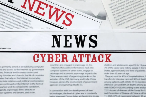 Jornais Com Título Cyber Attack Como Fundo Close — Fotografia de Stock