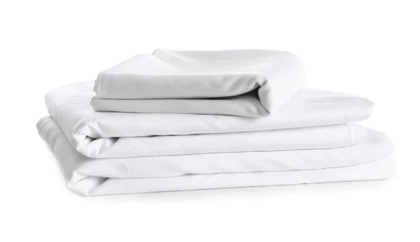 Stack Clean Bed Linen Isolated White — Stock Photo, Image