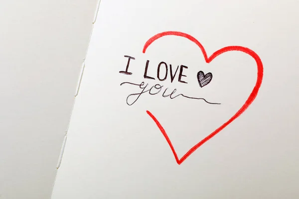 Frase Love You Disegni Cuore Sulla Pagina Del Taccuino — Foto Stock