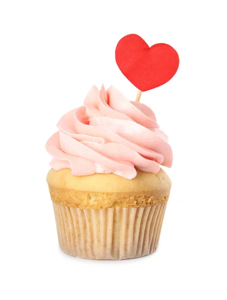 Sabroso Cupcake Para Día San Valentín Sobre Fondo Blanco — Foto de Stock