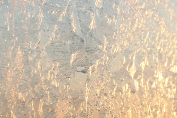 Vackert Frostigt Fönster Som Bakgrund Närbild Vintermorgon — Stockfoto