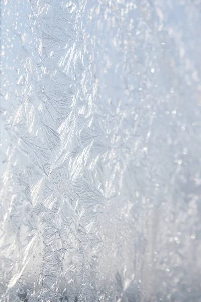 Mooi Ijzig Raam Als Achtergrond Close Winterochtend — Stockfoto