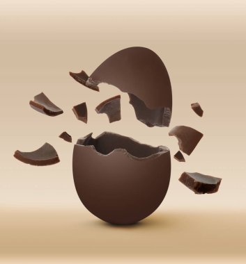 Broken milk chocolate egg on beige background clipart