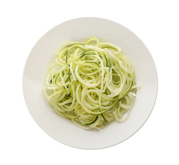 Deliziosa Pasta Zucchine Fresche Sfondo Bianco Vista Dall Alto — Foto Stock