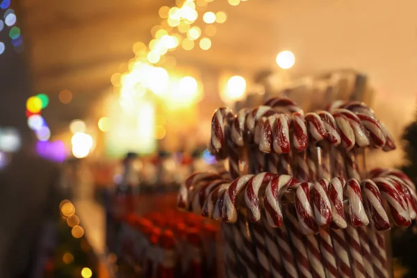 Cukorrudak Karácsonyi Vásár Standján Közelkép Szöveg Helye — Stock Fotó