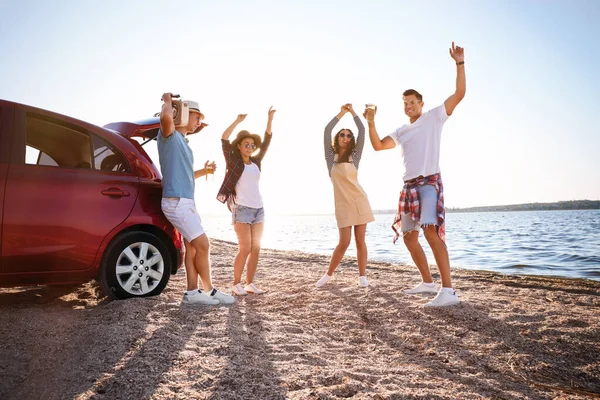 Amusez Vous Bien Près Voiture Sur Plage Voyage Été — Photo