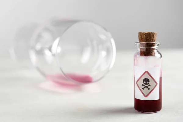 Vial Poison Partially Emptied Glass Light Background — Stock Photo, Image