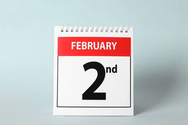 Calendar Date February 2Nd Light Background Groundhog Day — Stock Photo, Image