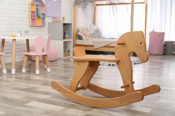 Modern Wooden Rocking Horse Playroom Interior Design — Stock Photo, Image