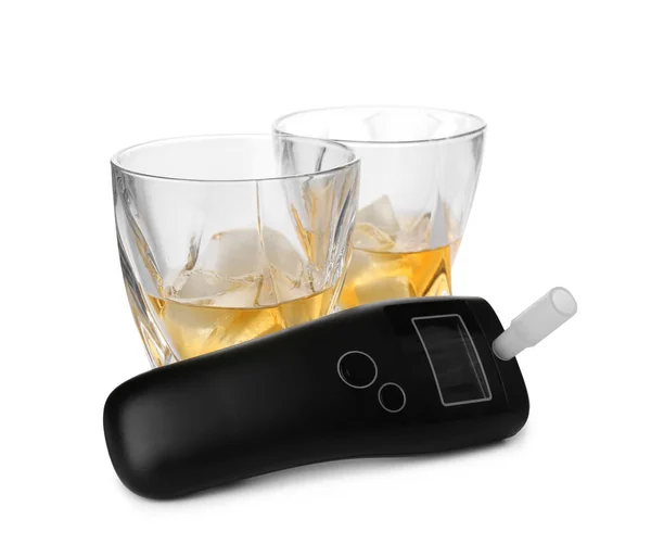 Modern Breathalyzer Alcohol White Background — Stock Photo, Image