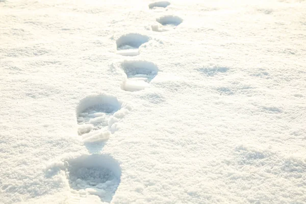 Fußabdrücke Auf Weißem Schnee Freien Wintersaison — Stockfoto