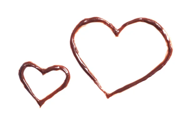 Corações Feitos Chocolate Com Leite Fundo Branco Vista Superior — Fotografia de Stock