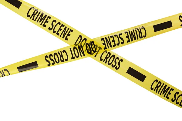 白で隔離された黄色い犯罪現場のテープ — ストック写真