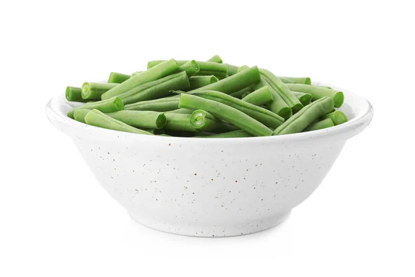 Fresh Green Beans Bowl Isolated White — Stock Photo, Image
