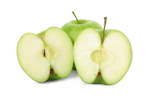 Свежие Спелые Зеленые Яблоки Изолированные Белом — стоковое фото