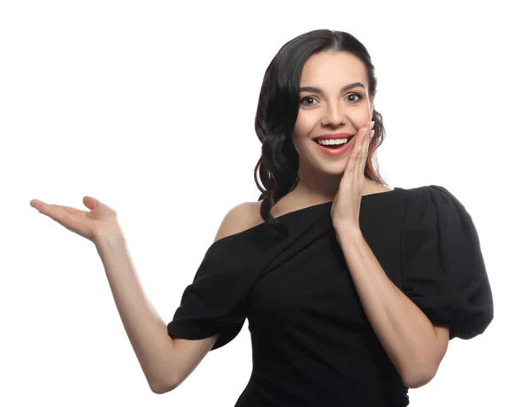 Retrato Mujer Sorprendida Sobre Fondo Blanco — Foto de Stock