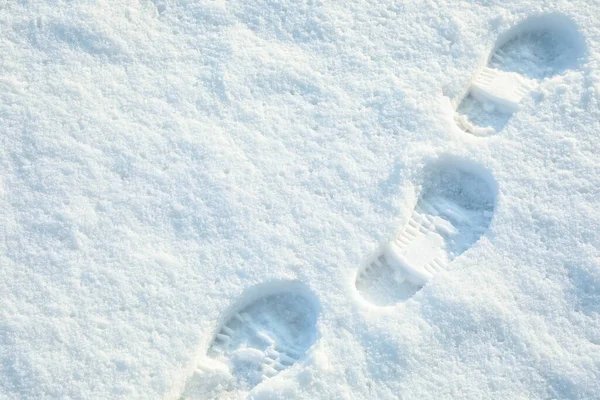 Fußabdrücke Auf Weißem Schnee Freien Über Der Ansicht Wintersaison — Stockfoto