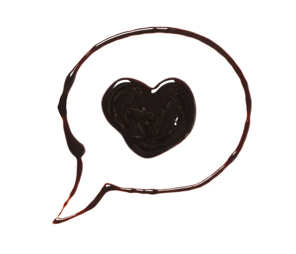 Сердце Речи Пузырь Нарисован Темным Шоколадом Белом Фоне Вид Сверху — стоковое фото