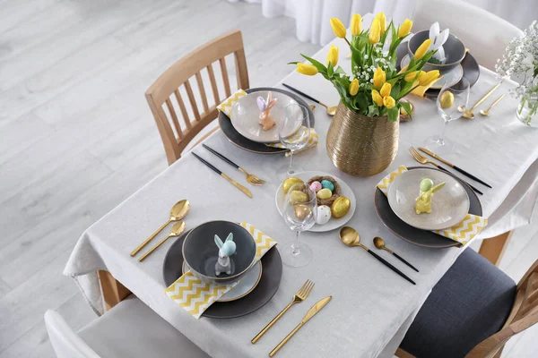 Beautiful Easter Table Setting Festive Decor Indoors View — Stock Photo, Image