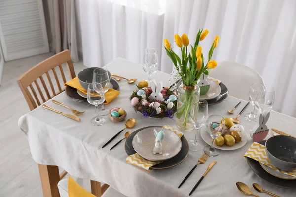 Beautiful Easter Table Setting Festive Decor Indoors — Stock Photo, Image