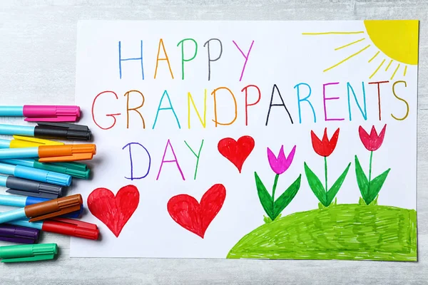 Hermoso Dibujo Mesa Luz Puesta Plana Feliz Día Los Abuelos — Foto de Stock