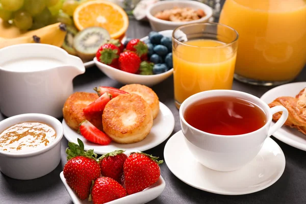 Buffet Service Tasty Breakfast Served Grey Table — Stock Photo, Image