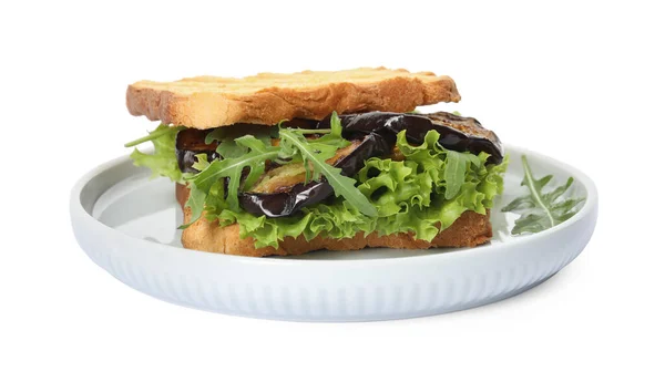 Délicieux Sandwich Aubergine Fraîche Isolé Sur Blanc — Photo