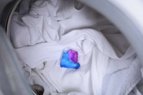 Laundry Detergent Capsule Washing Machine Drum Closeup View — Stock Photo, Image