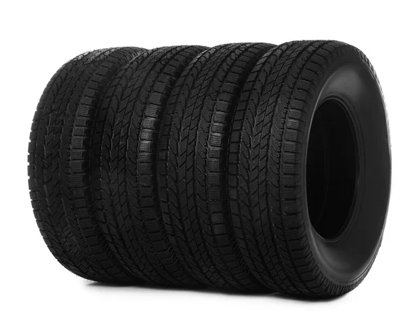 Set New Winter Tires White Background — Stock Photo, Image