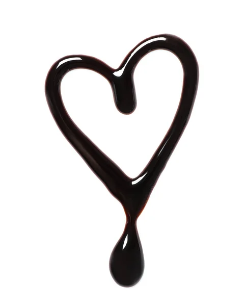 Coração Feito Chocolate Escuro Fundo Branco Vista Superior — Fotografia de Stock
