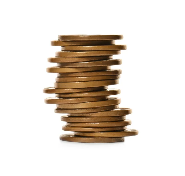 Stapel Von Münzen Auf Weißem Hintergrund Investitionskonzept — Stockfoto