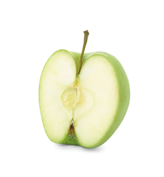Moitié Pomme Verte Fraîche Mûre Sur Fond Blanc — Photo