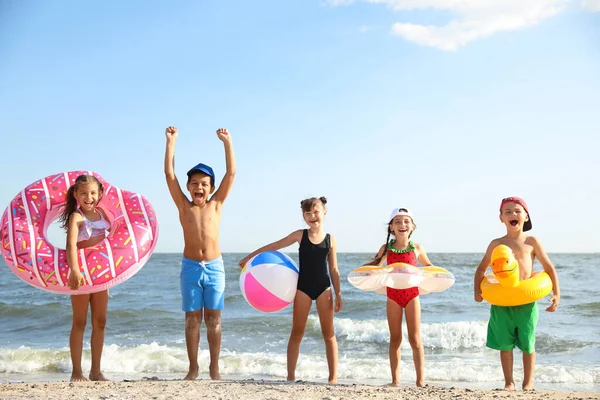 Cute Children Enjoying Sunny Day Beach Summer Camp — Stock Photo, Image