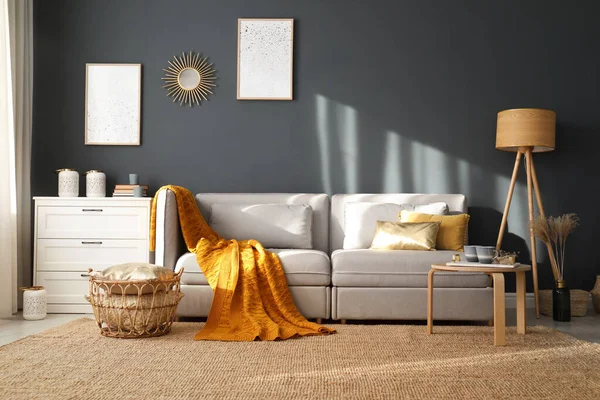Canapea Elegantă Carouri Moi Cameră Idee Pentru Design Interior — Fotografie, imagine de stoc