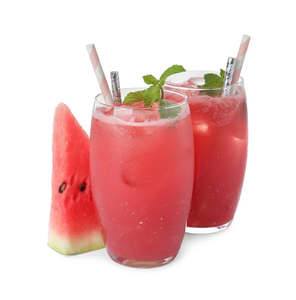 Smaklig Vattenmelon Dryck Och Färsk Frukt Vit Bakgrund — Stockfoto