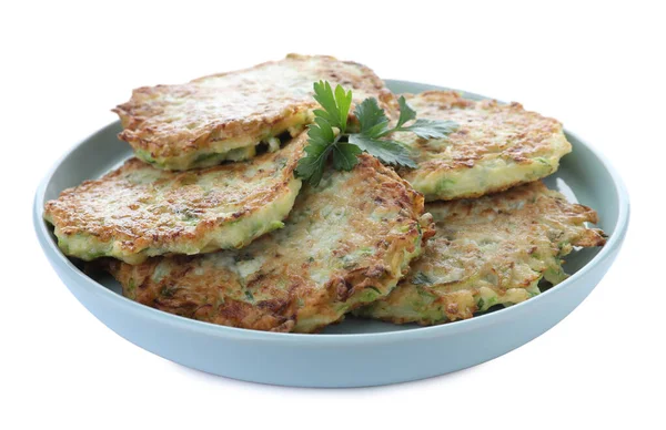 Delicious Zucchini Fritters Plate White Background — Stock Photo, Image