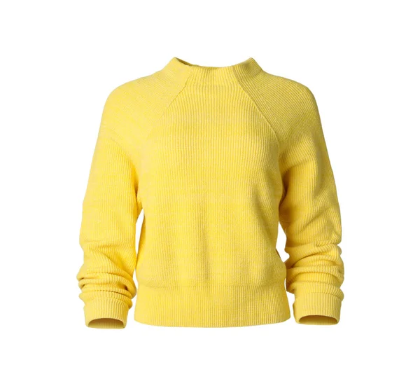 Elegante Maglione Giallo Lavorato Maglia Isolato Bianco — Foto Stock